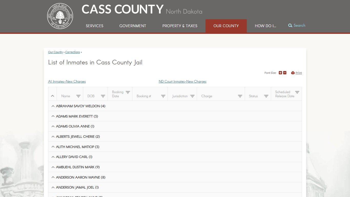 List of Inmates in Cass County Jail | Cass County, ND